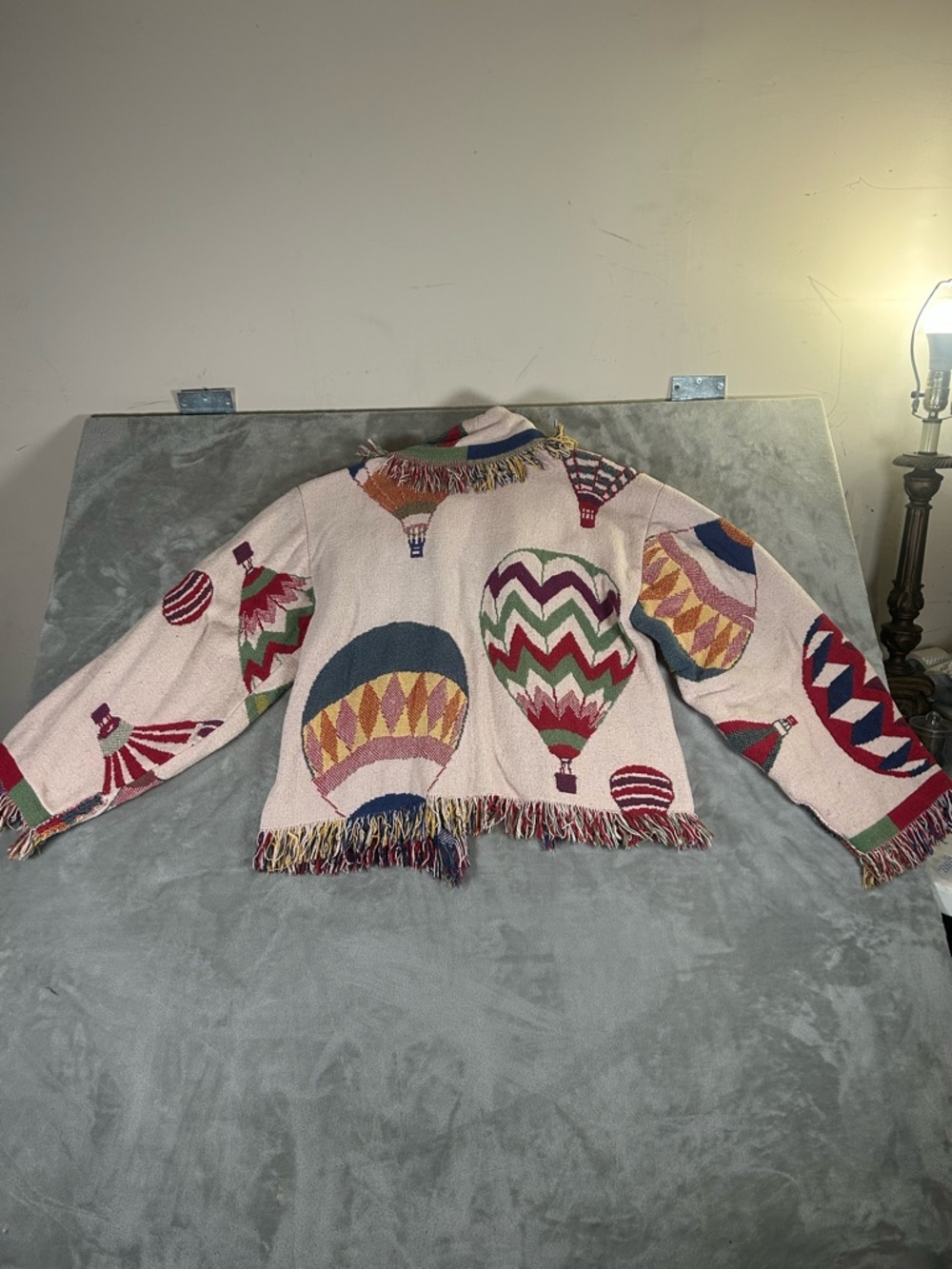 Fringed Multicolor Hot Air Balloon blanket Bomber Jacket - Picture 4 of 9